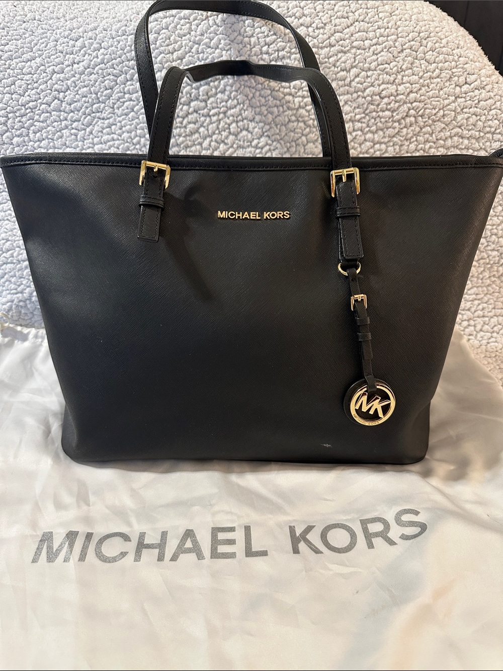 Michael Kors Black Tote with Gold MK Logo Charm
